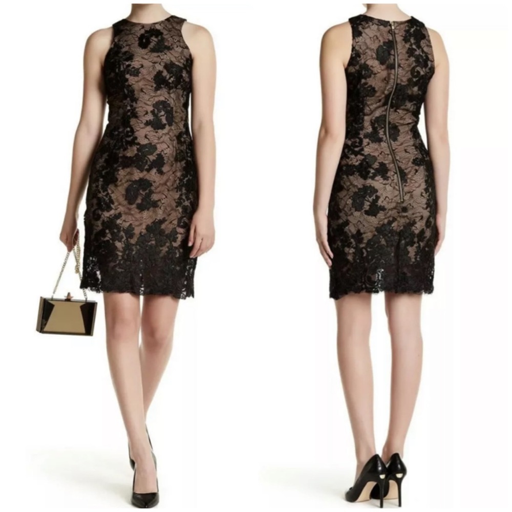 Dress the population Celine embroidery lace sheath dress black S
